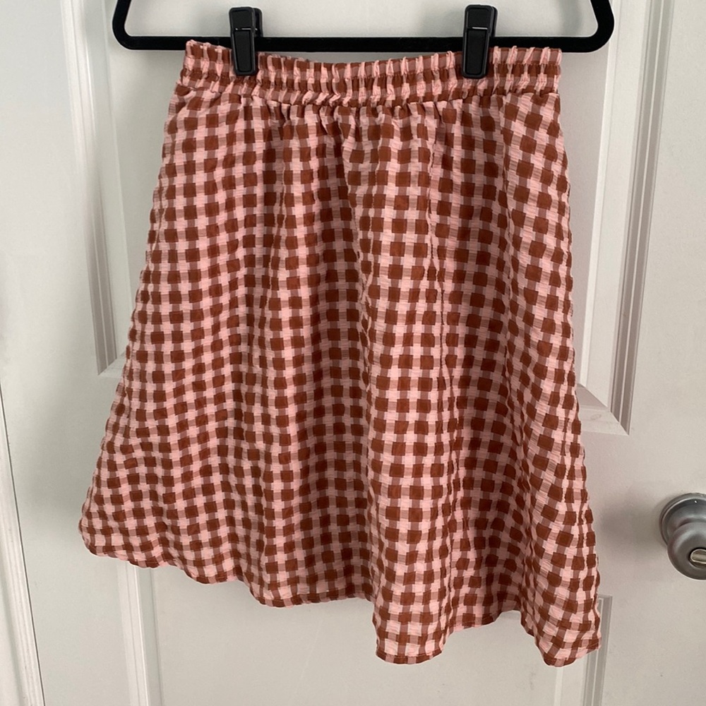 Y.A.S mini skirt set in textured red and cream check